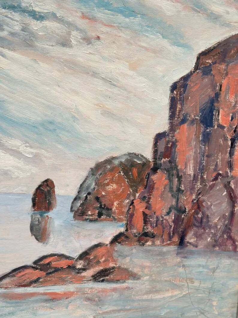Original Large Swedish Oil on Panel – “Coastal Landscape” – Signed – Vintage & Framed