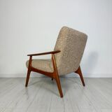 1970s Vintage Minimalistic Teak Armchair Lounge Chair with Bouclé