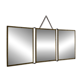 Miroir vintage 1900 triptyque barbier Art Nouveau doré - 21 x 48 cm