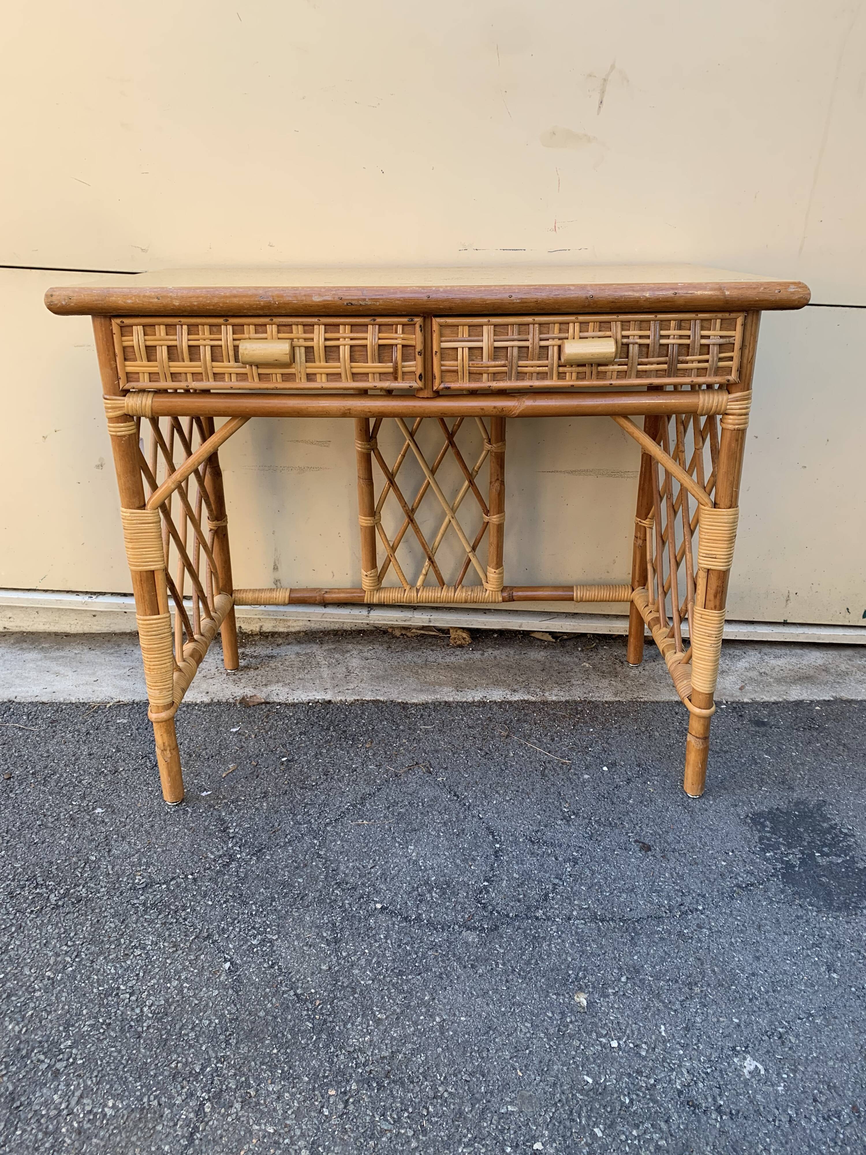 2-drawer rattan desk from the 1970