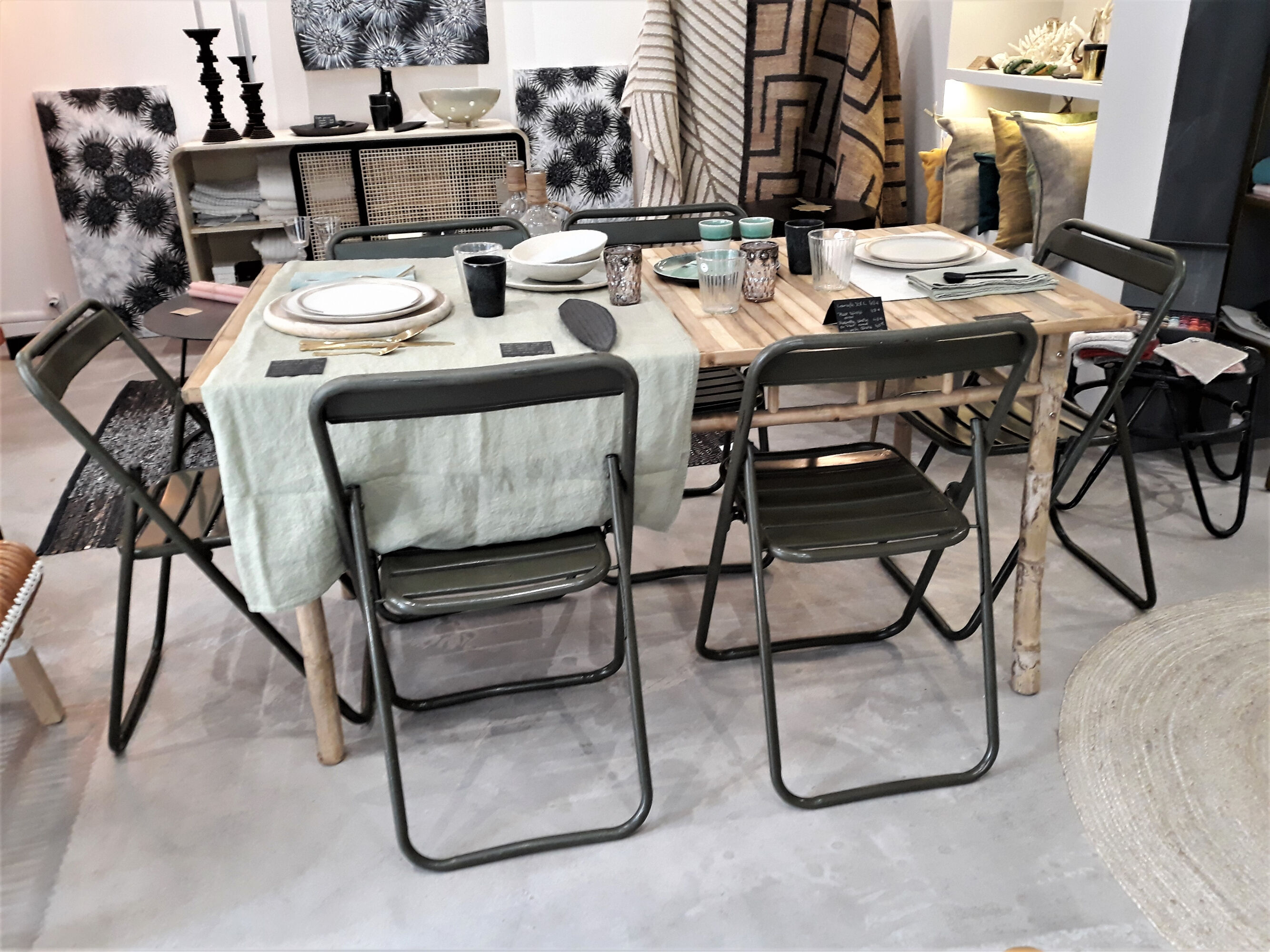 Series of 6 metal chairs Army khaki green / folding  Vintage