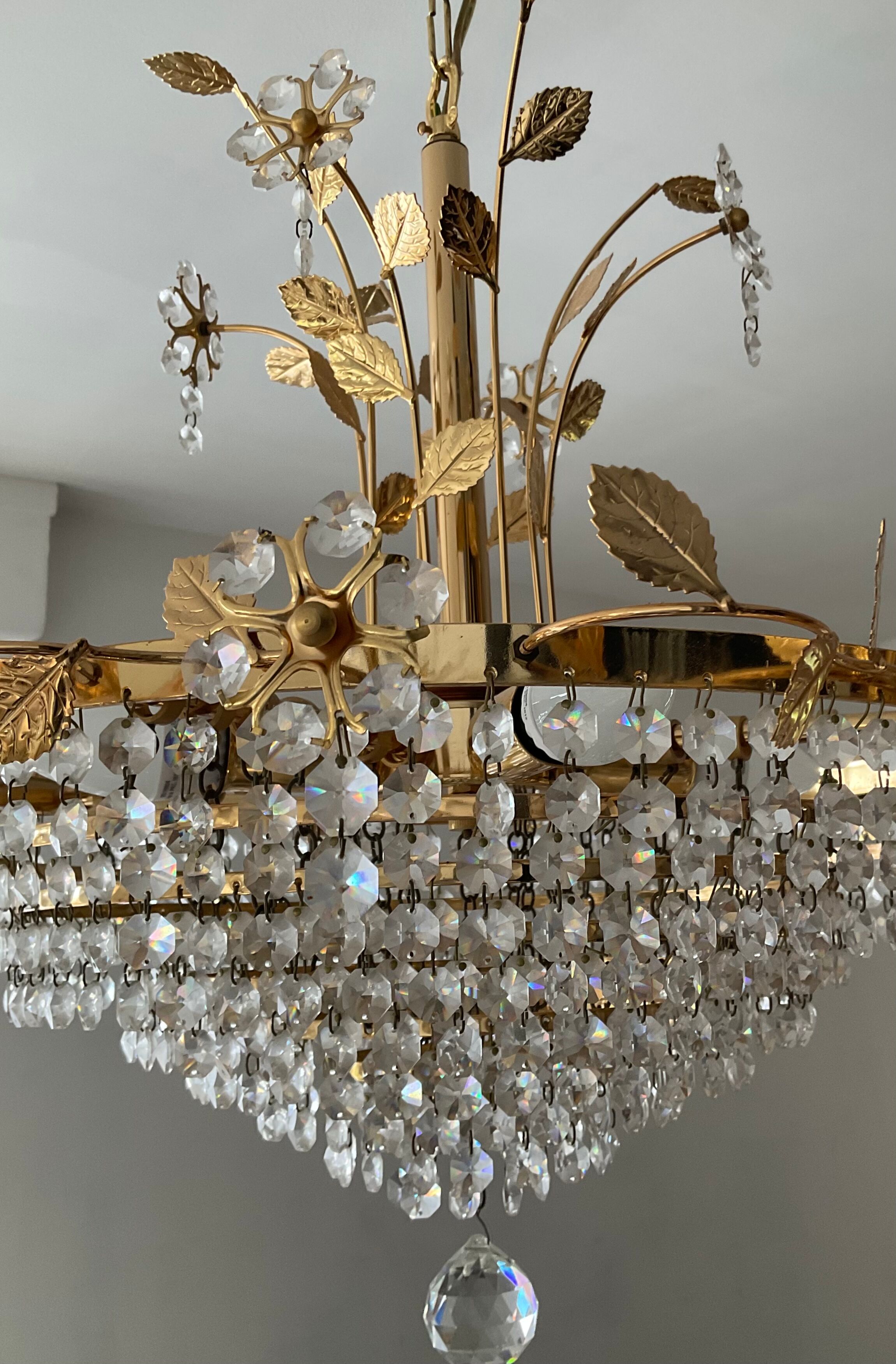 Crystal grapevine waterfall chandelier from the 70s