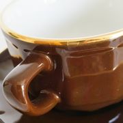 Coffee cups, Cappuccino, Yves Déshoulières, brown and gold, Nescafé