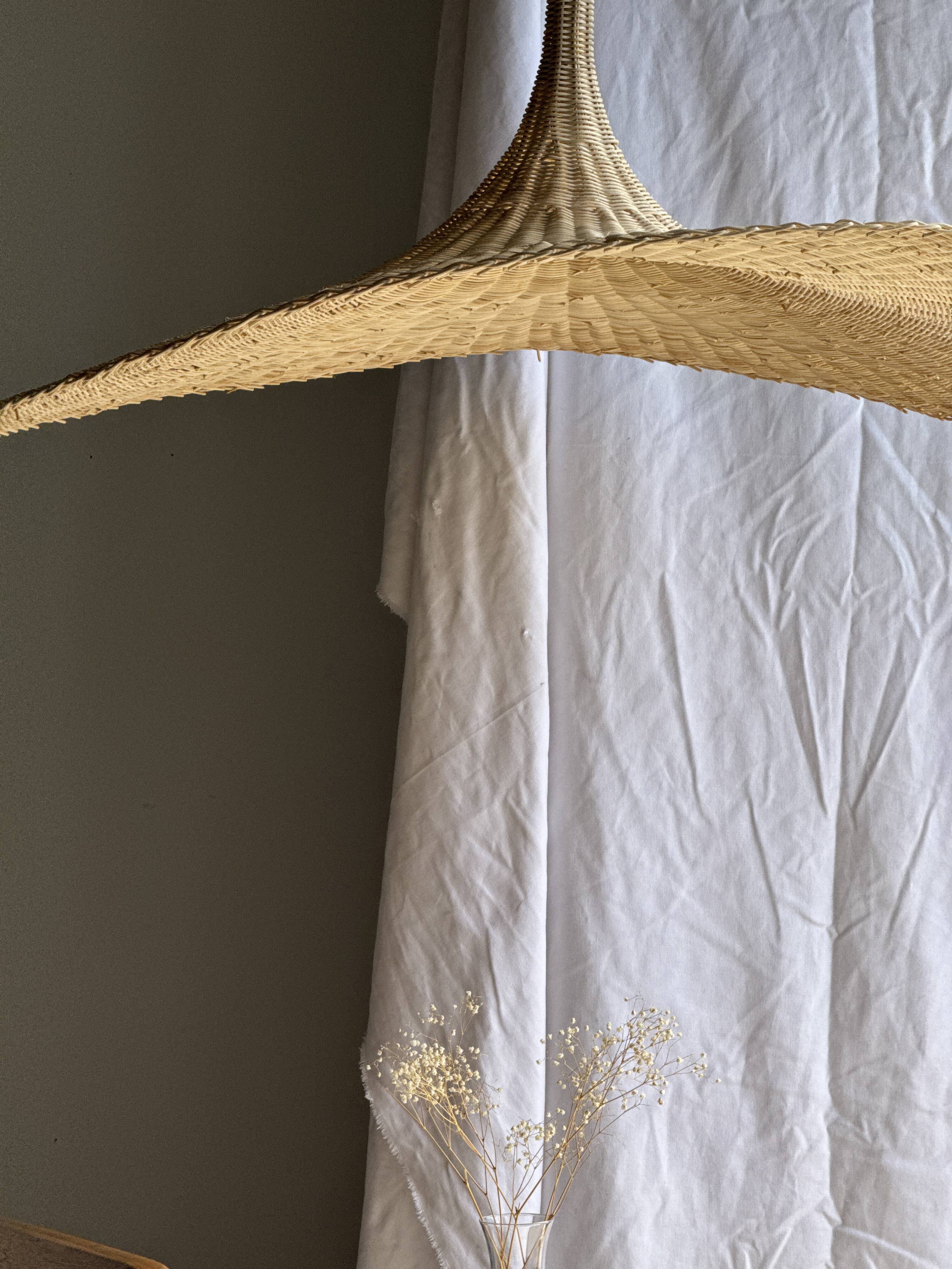 Very large rattan pendant light in the shape of a hat D125 H50