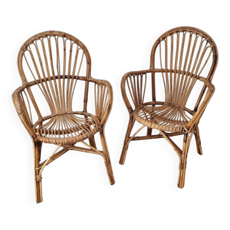 Pair of vintage rattan armchairs
