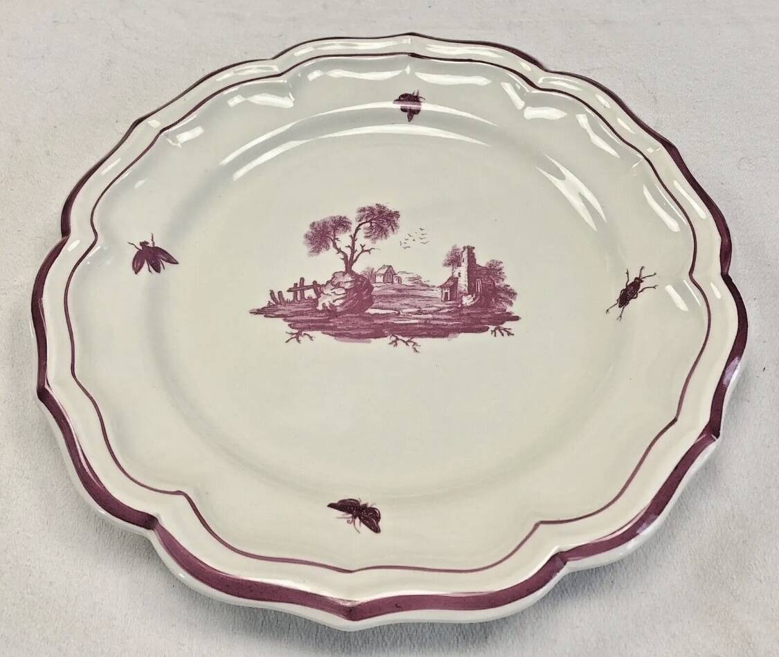 Round dish Gien model pink landscapes 1960 1971