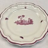Round dish Gien model pink landscapes 1960 1971