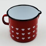 Vintage red enamelled measuring jug with hearts