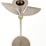 Pair of postmodern 1980s candlesticks, stainless steel and brass