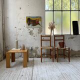 Square pine coffee table from the 70s revival