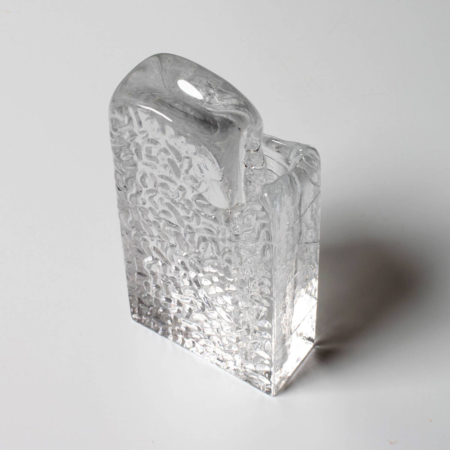 Mid-century Single Flower Textured Glass Block Bud Vase / Germany / 1960s