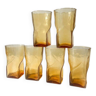 Set of 6 amber twist glasses