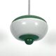 Mid-Century green lacquer and milk glass pendant. Italy 1950s