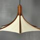 Teak And Linen Umbrella Counter Balance Pendant By Domus, 1970s