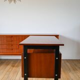 Bureau scandinave en placage chêne métal noir, Design Moderniste, 1960