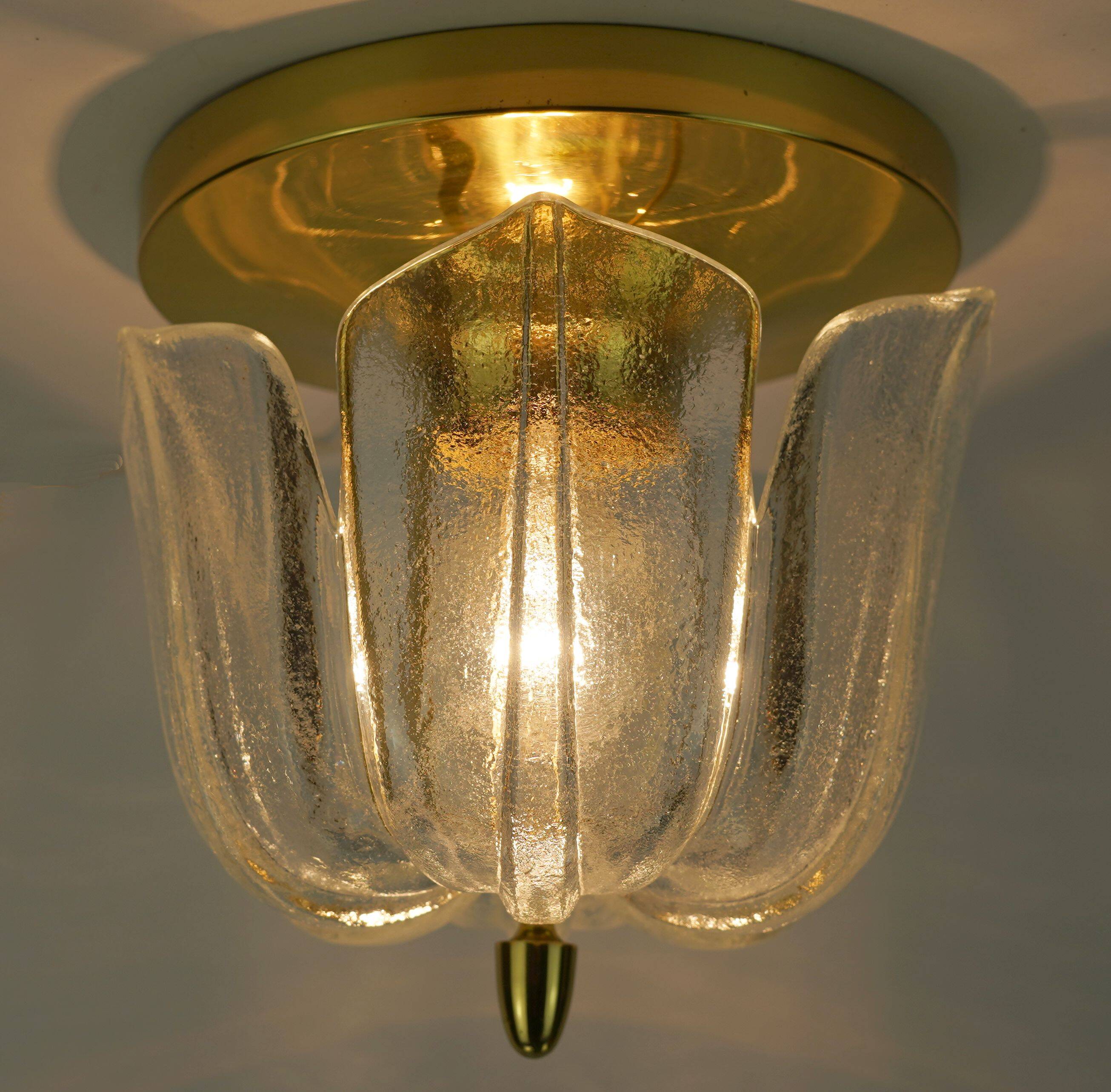 Limburg flush mount model a475 3031 flower-shaped glass shade and brass 70s