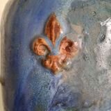 Vase with 2 small fleur-de-lis - glazed terracotta, cobalt