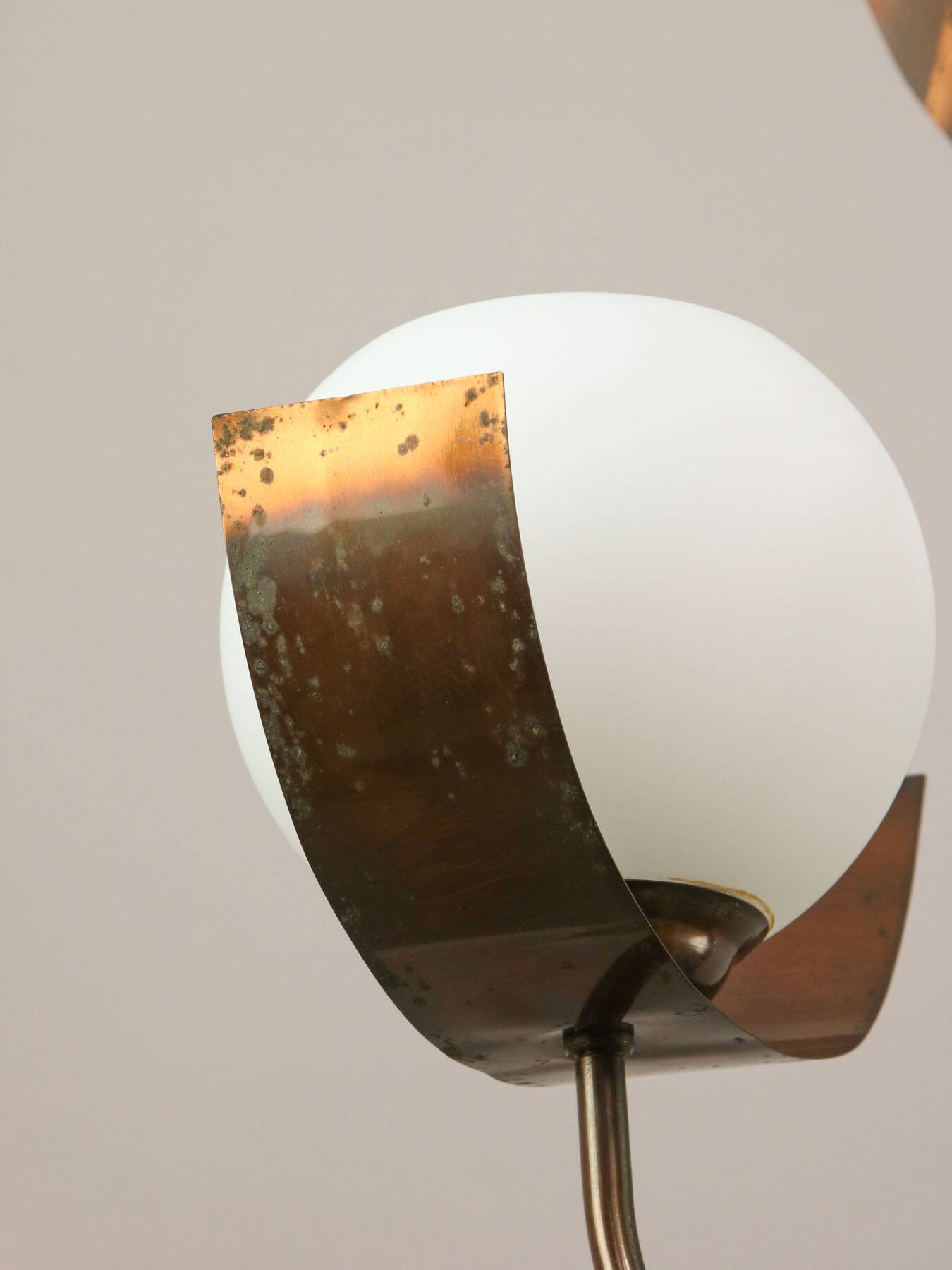 Vintage Italian Copper and Opaline Chandelier, 1970s