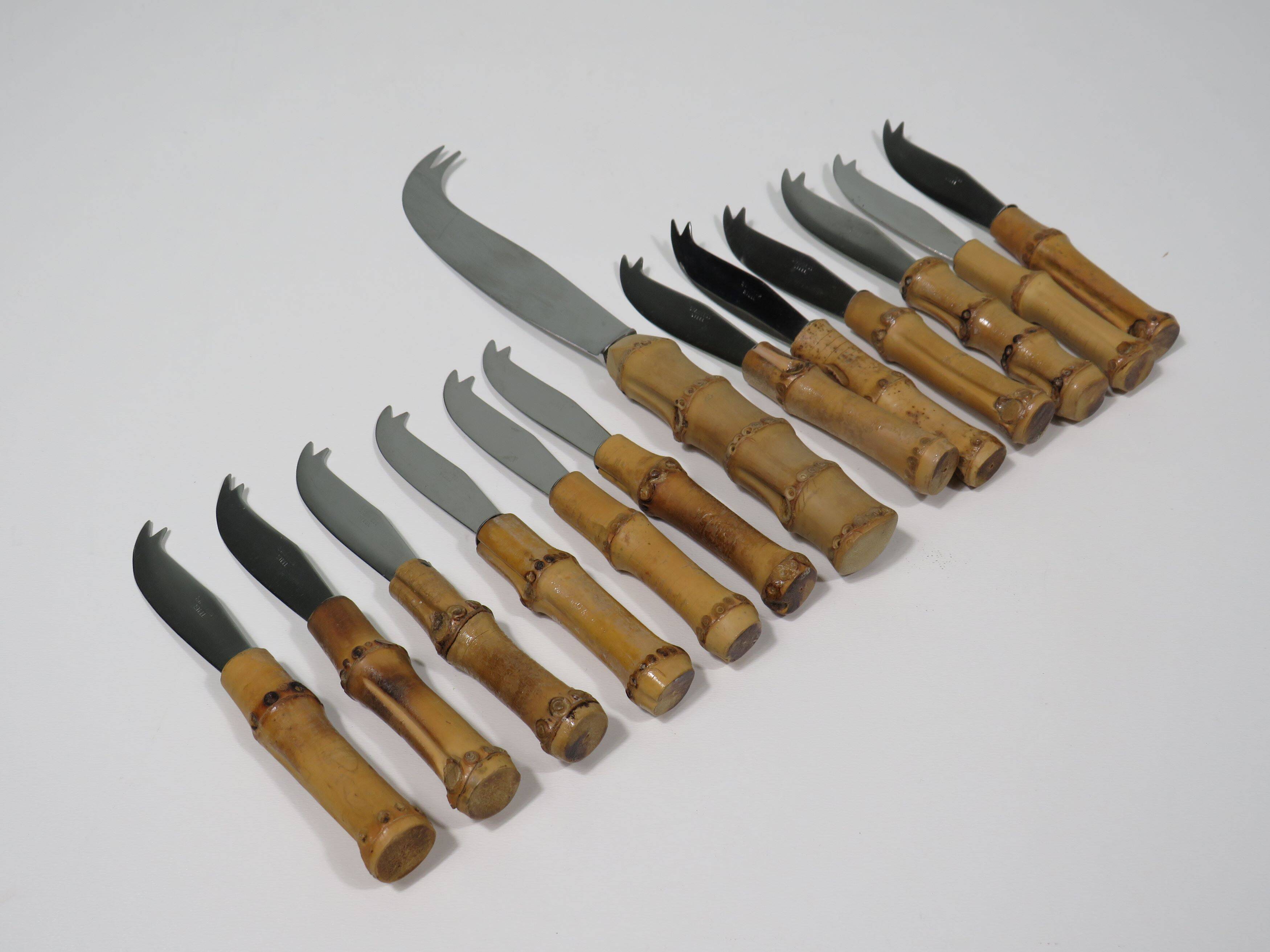 Vintage cheese cutlery, bamboo