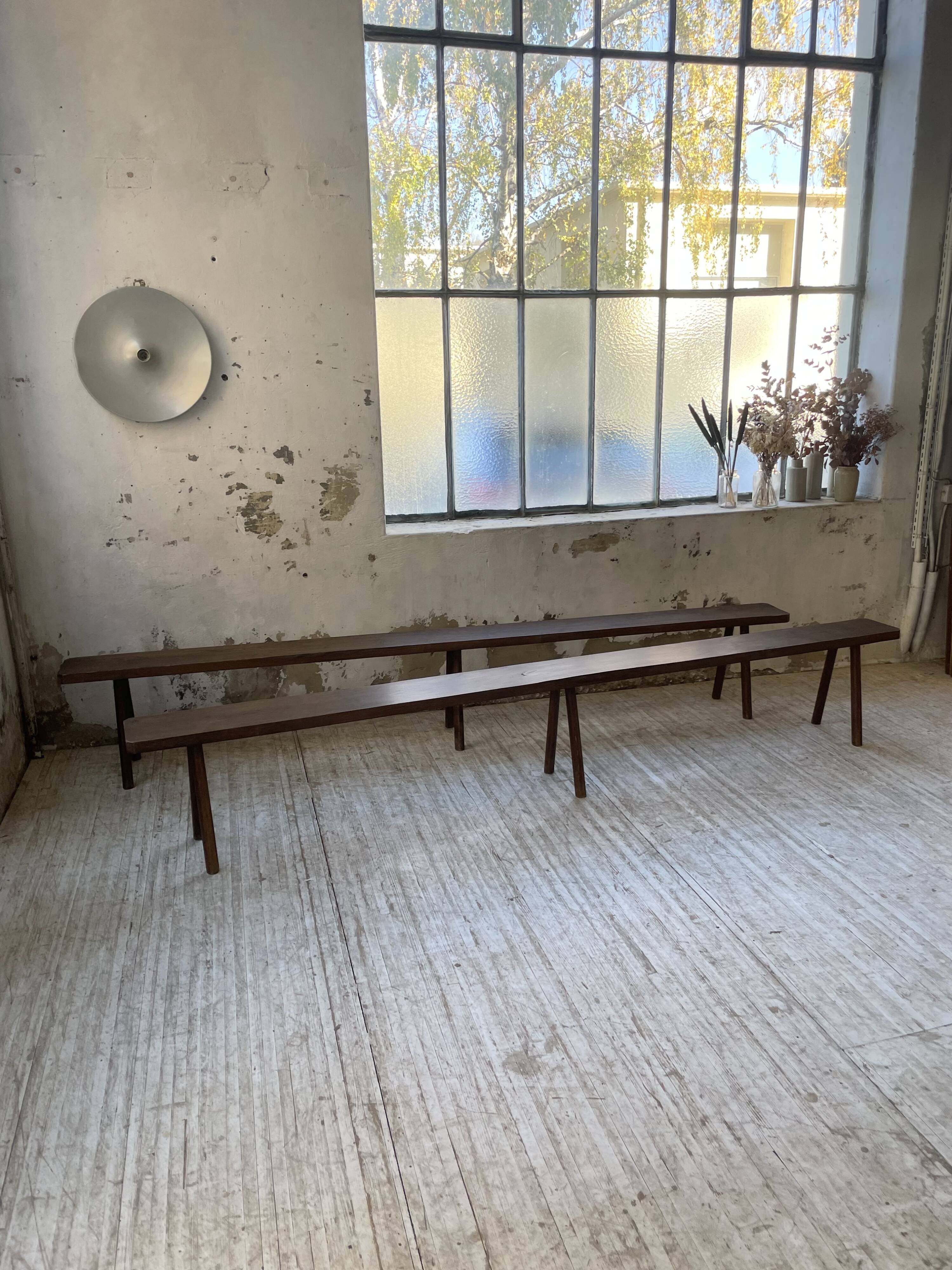 Pair of 3m solid oak farmhouse benches