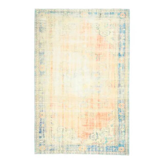 1970s Vintage Turkish Oushak Handmade Wool Cotton Orange Area Rug  193x302