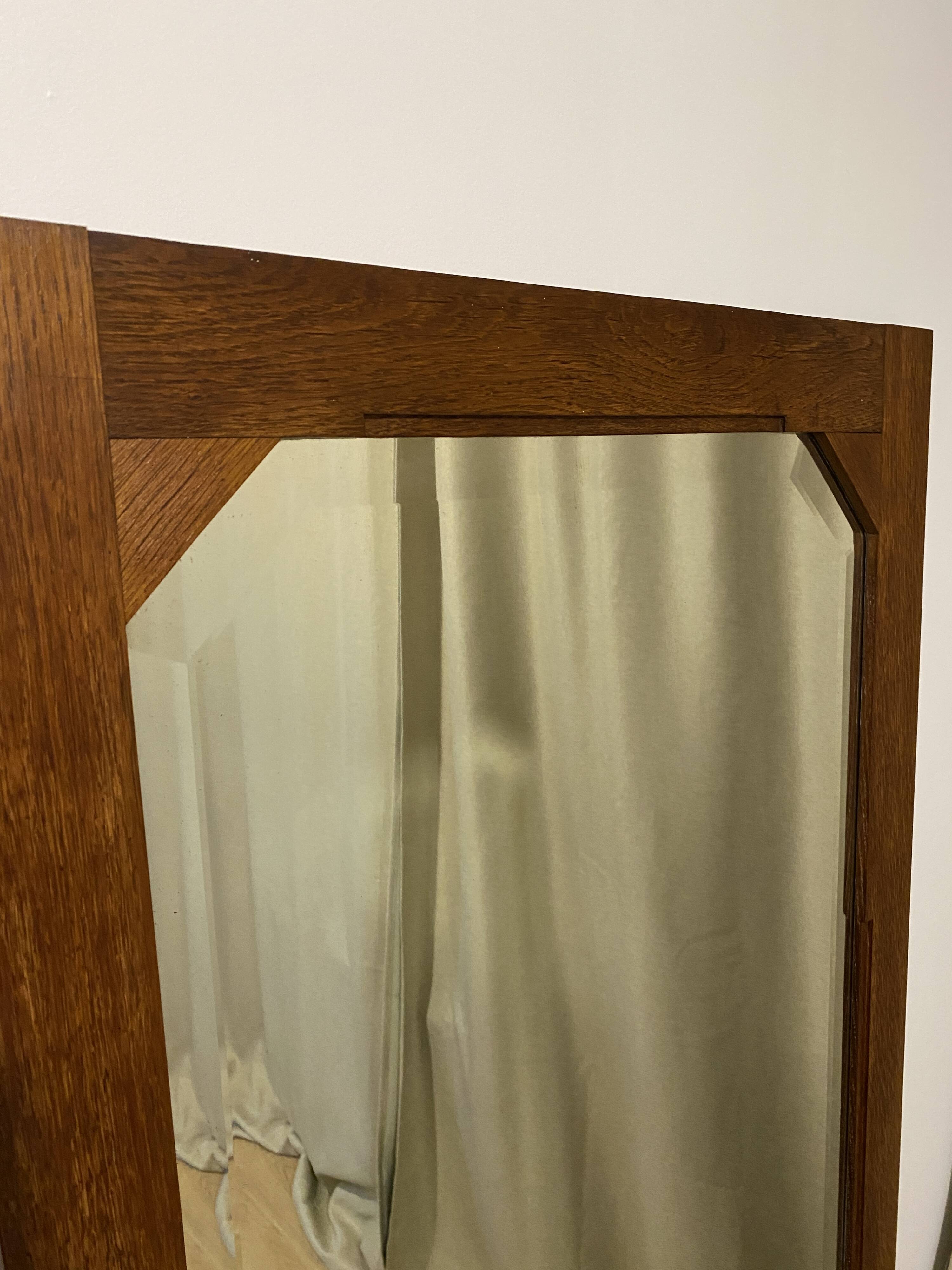 Large vintage Art Deco bizote mirror to place or hang, solid wood frame