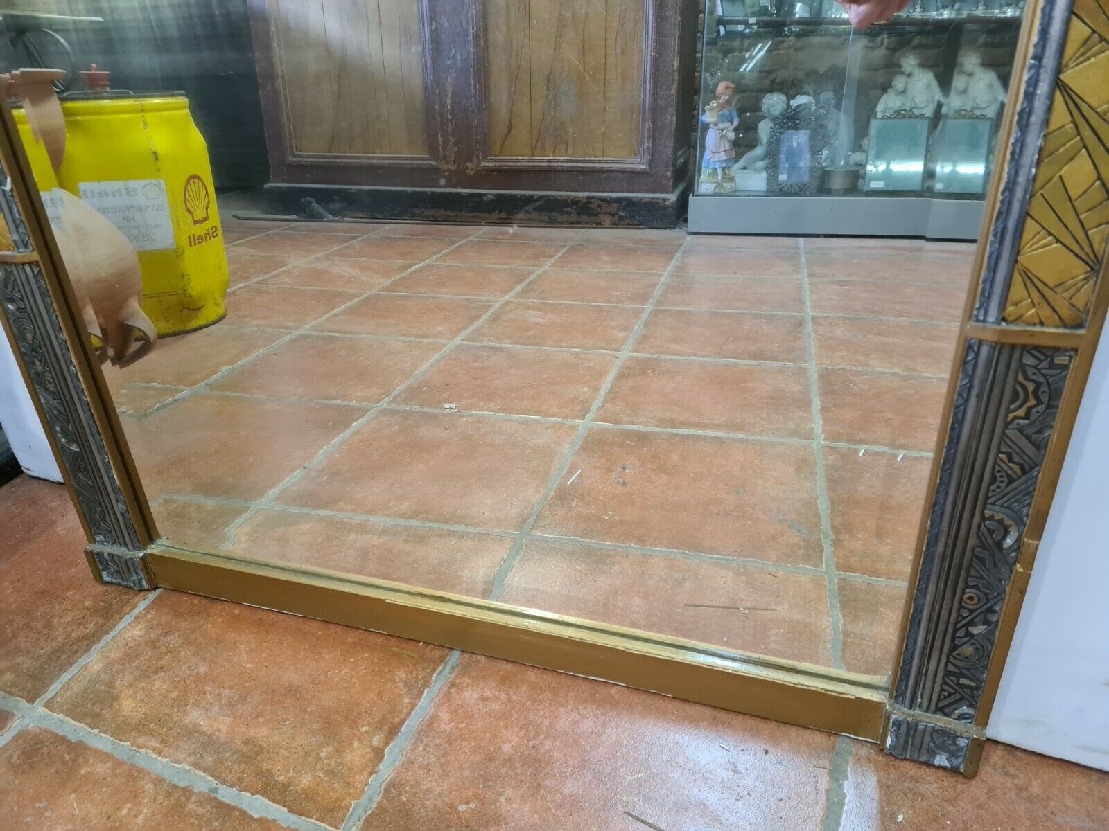 Golden patinated art deco mirror - 160x76cm