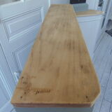 Vintage shallow bookcase, re-enchanted in gray green, wooden tray.