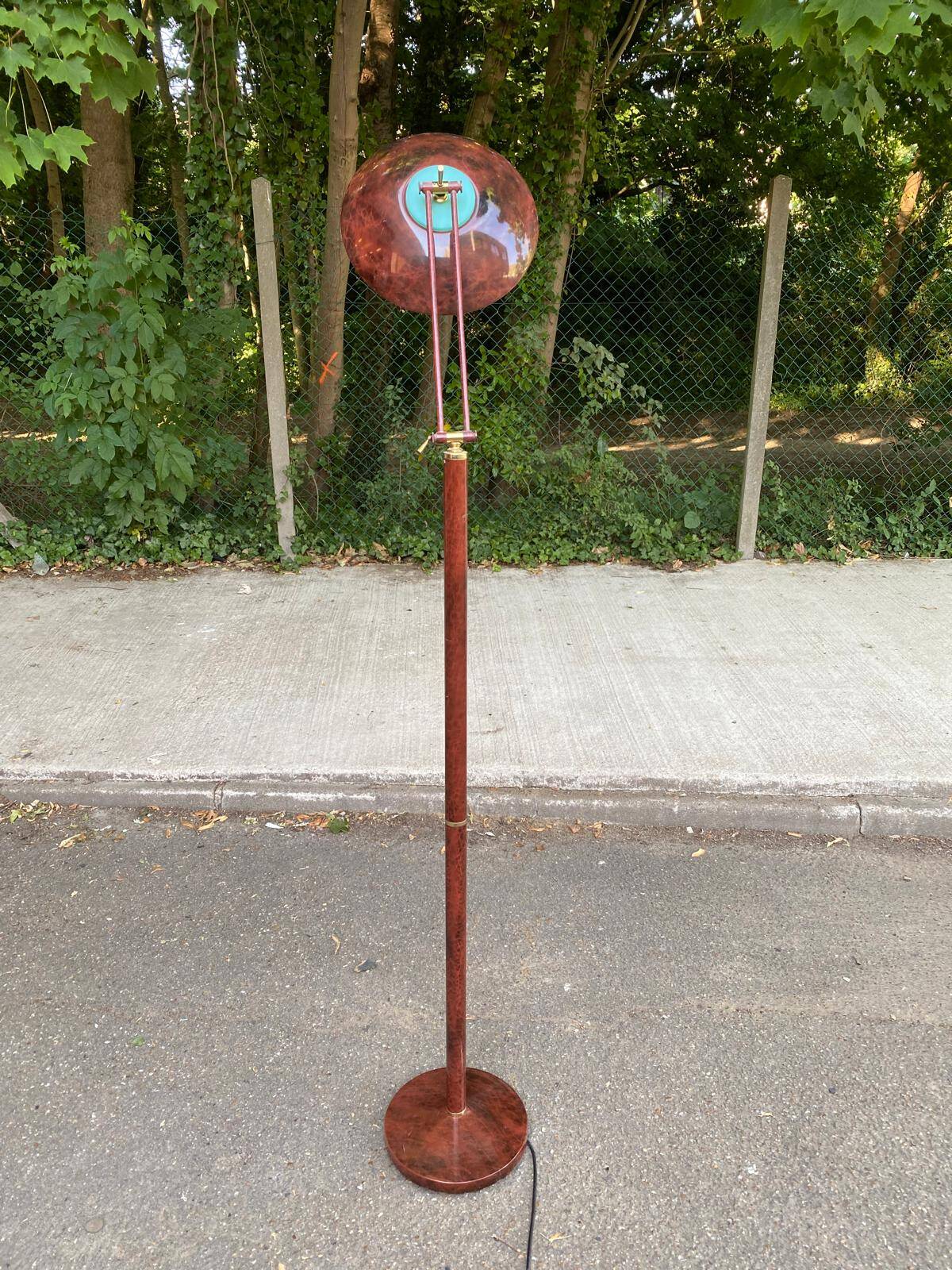Vintage Italian floor lamp with burgundy marble effect and round dome