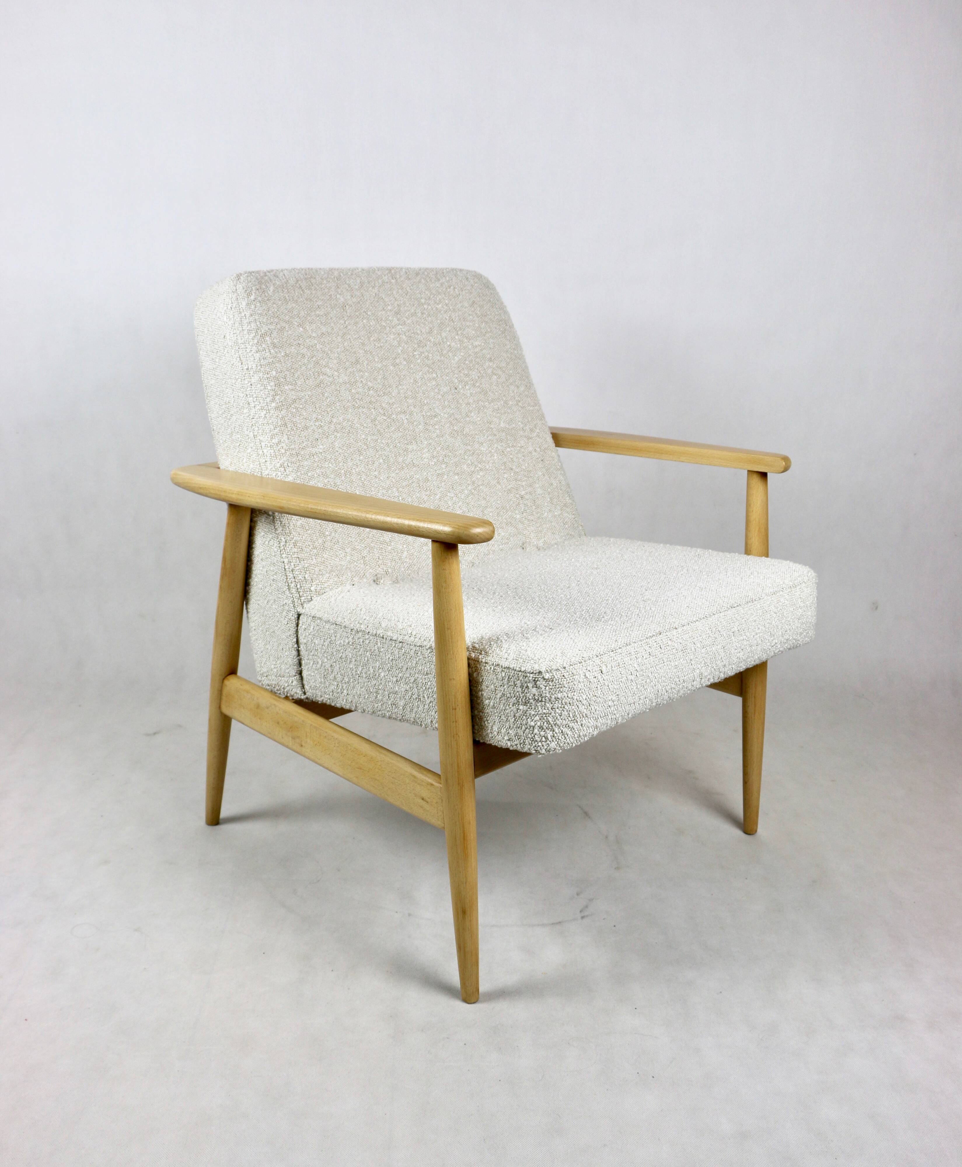 White Ivory Boucle GFM63 Lounge Chair by J. Kedziorek, 1970s