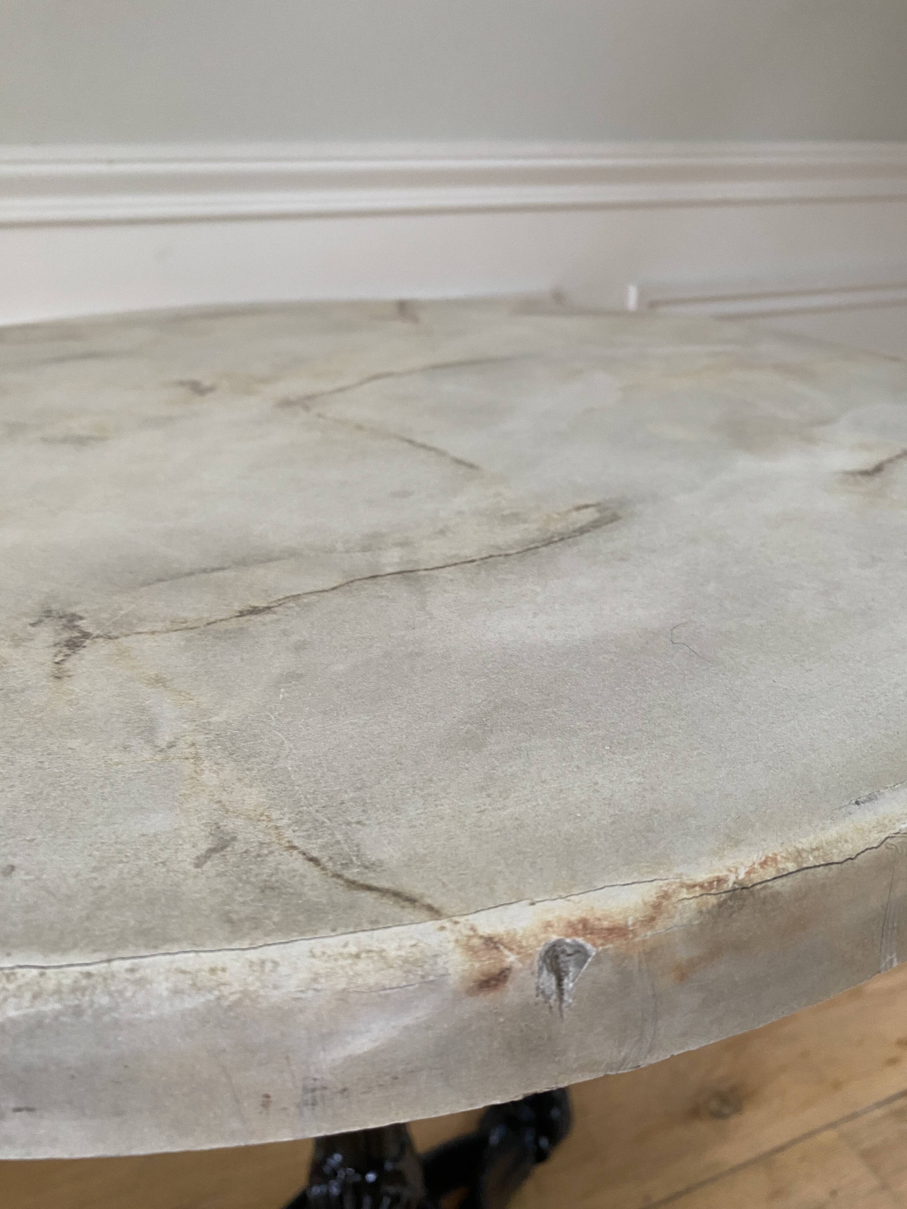 Bistro table, vintage side table, cast iron legs, imitation resin top