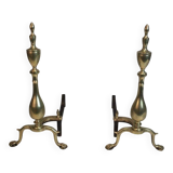 Pair of neo-Gothic bronze and wrought iron andirons