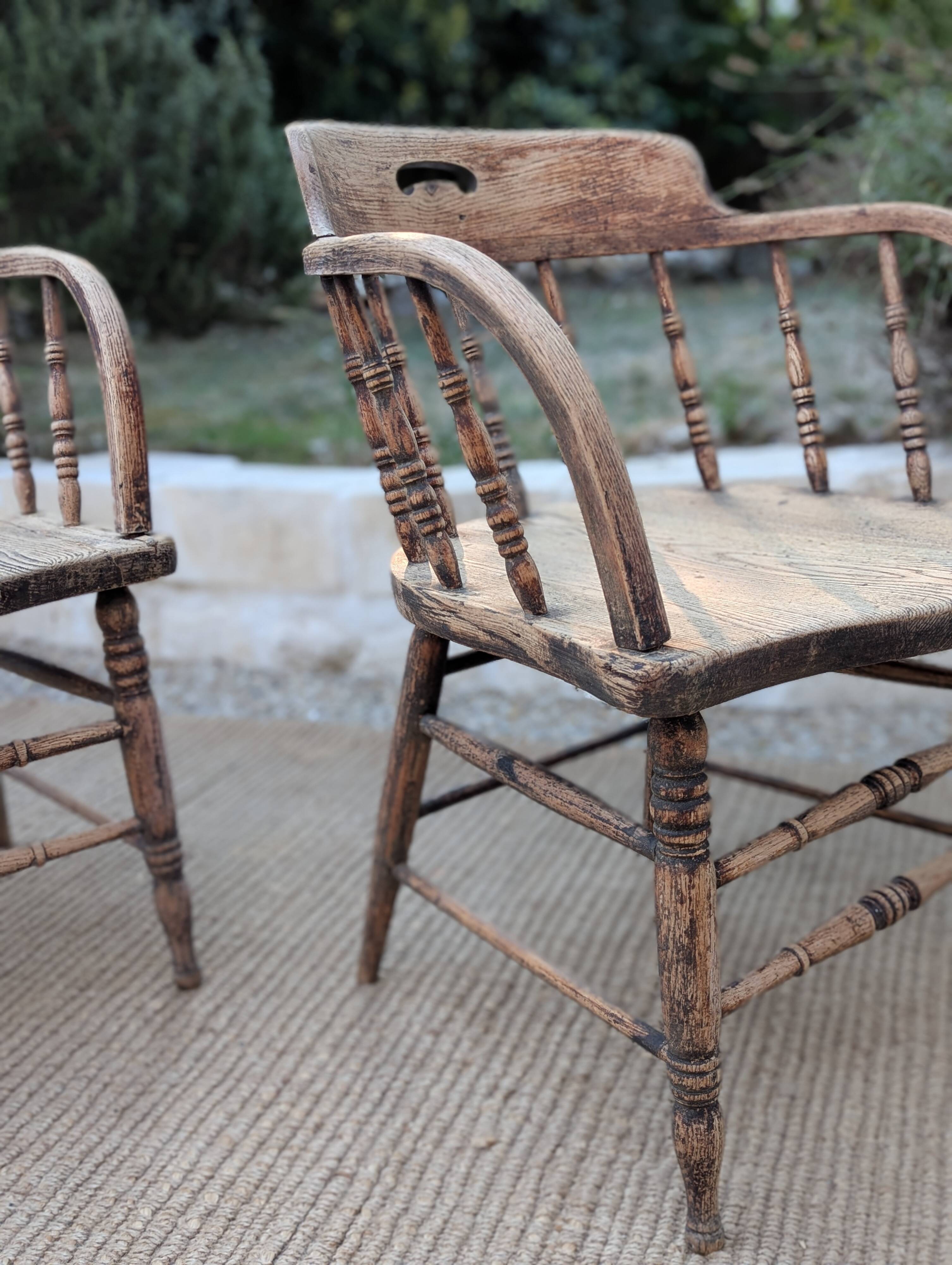 Pair of English captain's armchairs