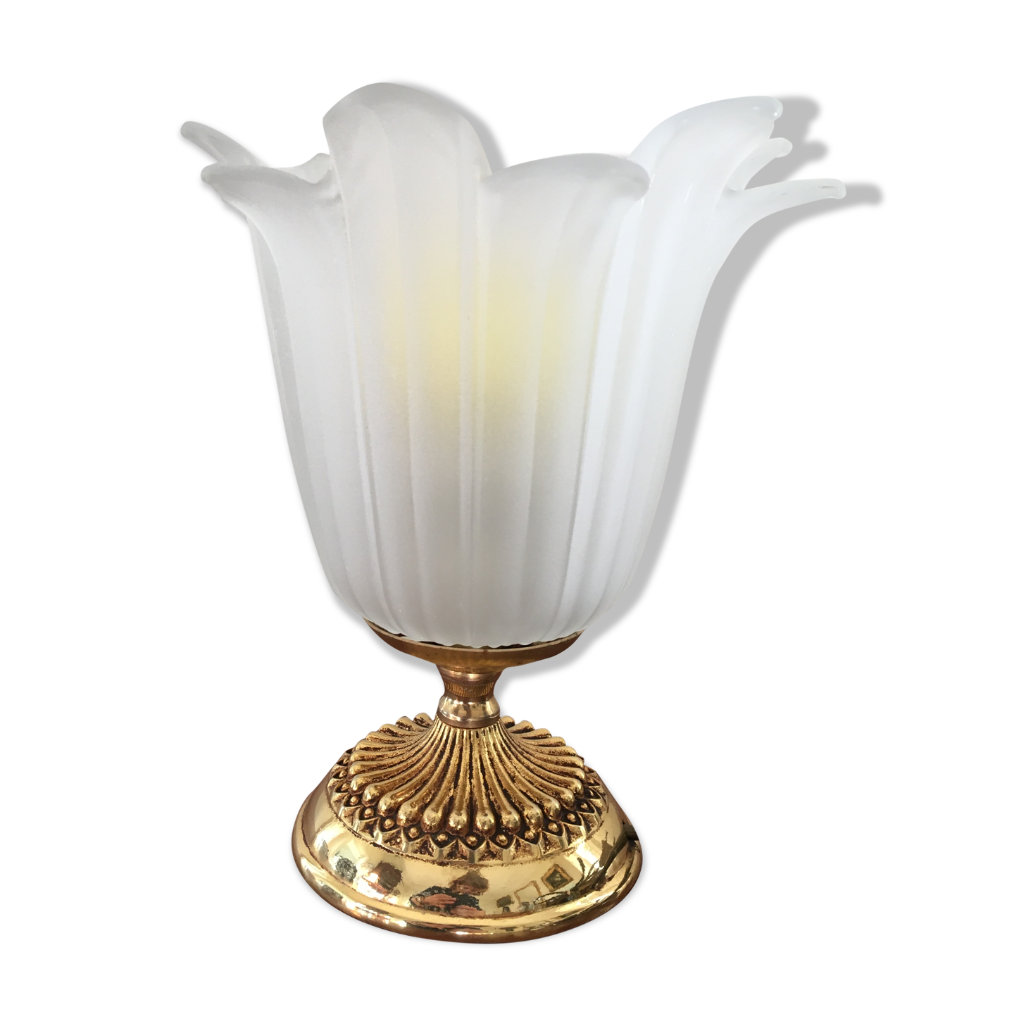 Lampe de table pied laiton tulipe vintage