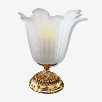 Lampe de table pied laiton tulipe vintage