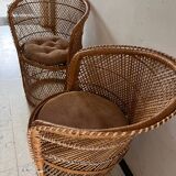 Pair of wicker rattan armchairs