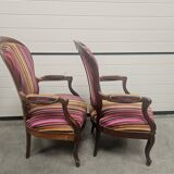 Pair of Louis Philippe armchairs in multi-colored striped velvet