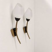 Pair of vintage wall lights, brass and opaline, France, 1960.