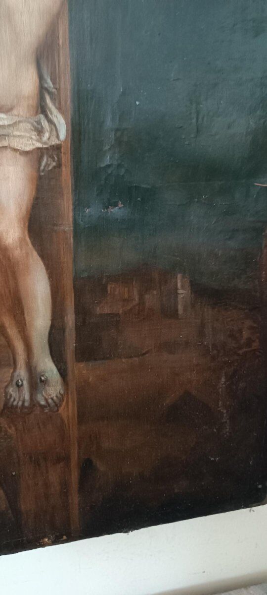 Ancient Oil on Canvas "Crucifixion", Italian School, 18th Century