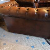 Brown leather chesterfield sofa 3 places