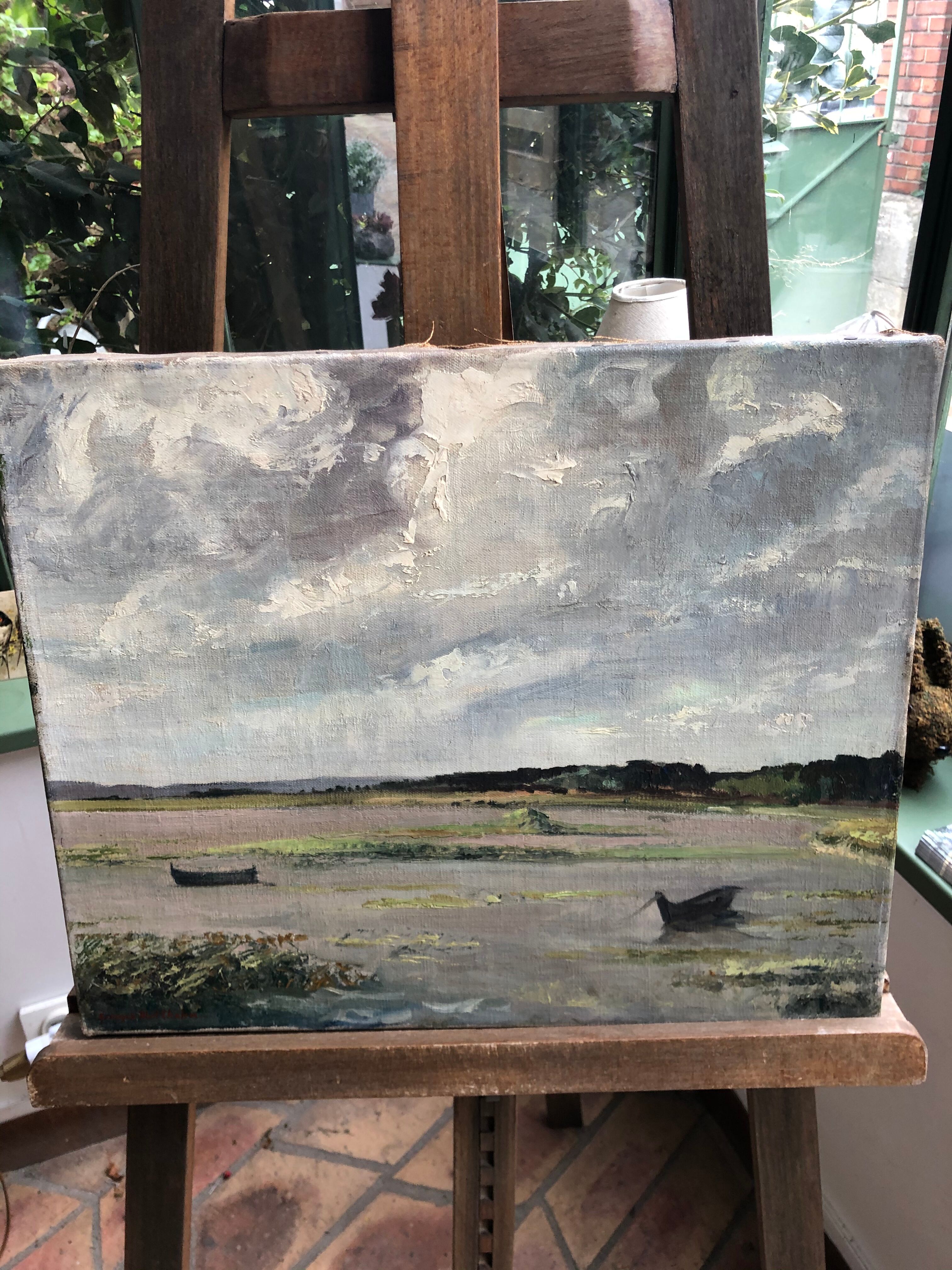 Oil on canvas landscape at Low Tide