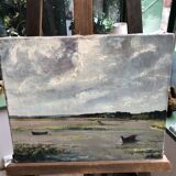 Oil on canvas landscape at Low Tide
