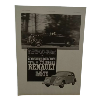 Publicité papier voiture Renault  la Viva 6 cylindres  issue revue  1937