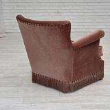 1970s, Danish armchair, salmon pink furniture velour, beech wood.
