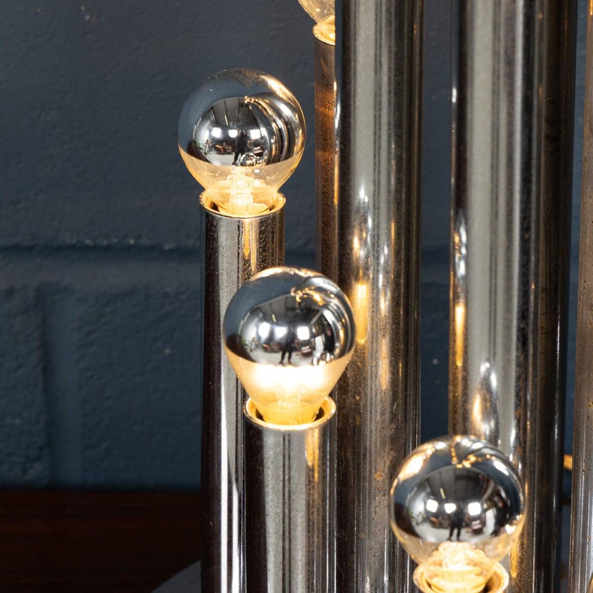 Vintage 20thc italian chrome multi-light table lamp by reggiani c.1970