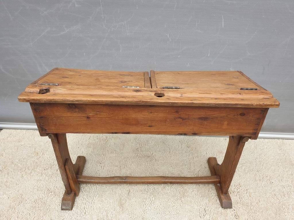 Double school wood desk from 1880 for decoration