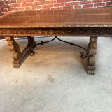 Large carved solid wood table, Spanish neo renaissance style