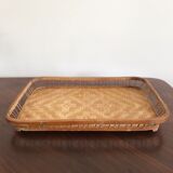Vintage rectangular braided bamboo platter 1960