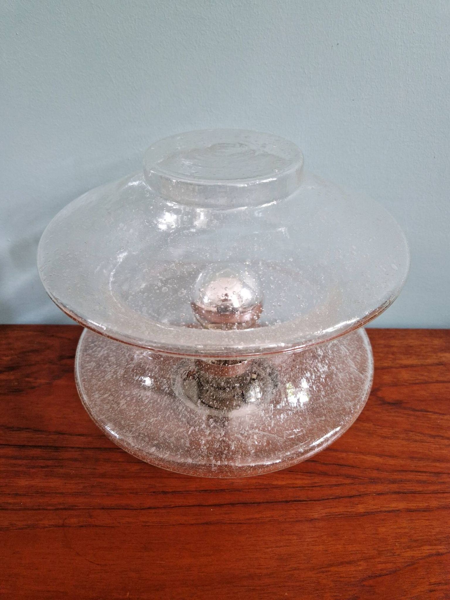 Ceiling light meerpaal in transparent bubbled glass, raak amsterdam, 1970