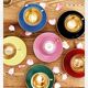Set of colorful porcelain cups and cups